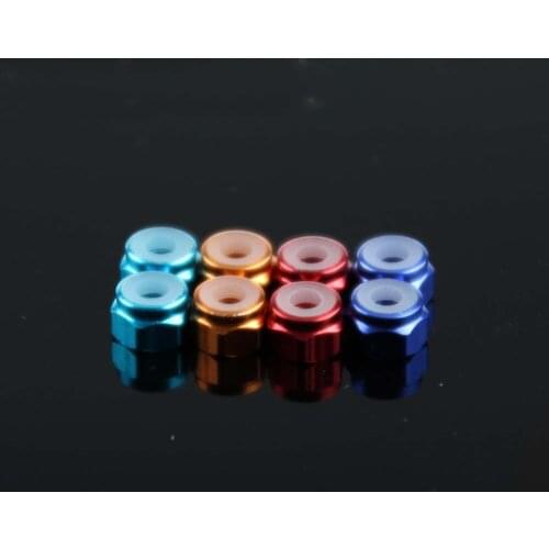 5pcs M2 M3 aluminum alloy anti-loose nuts with nylon washer self-locking colored toy model nut water blue color