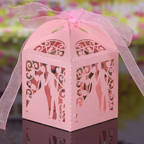 50Pcs white Wedding Candy box Gift Favour Boxes Wedding Party decoration Candy Box With Ribbon 8Z SH117