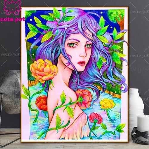 5d diamond painting Hand drawn fantasy girl machine mosaic Diy handmade new year gift embroidery pattern embroidery home decor