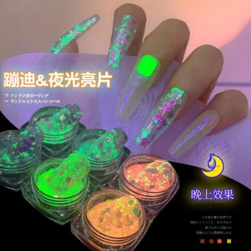 6pcs/Set Mixed Luminous Glitter Powder Sequins Flakes Sticker 3d DIY Nail Sliders Dust For Nail Art Decorations