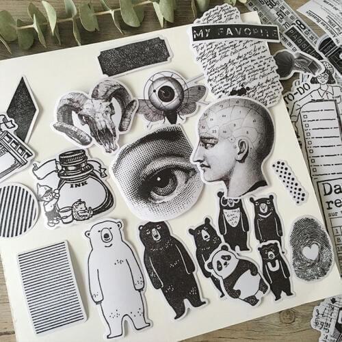 64pcs Black Bear Famous Scenery Vintag Euramerican Seal Decoration Stationery Sticker Diy Ablum Diary Scrapbooking Label