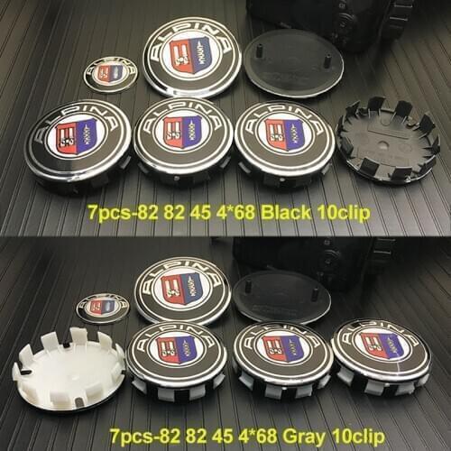 7PCS/set Car Emblem Kit 82MM 68MM 45MM Front/rear Emblme Gray/black 10clips Wheel Cap Steering Decal for Bmw E60 E90 F10 F30 F15