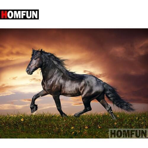 HOMFUN Diamond Painting "Animal horse" Cross Stitch Custom Photo Diamond Embroidery Square Round Drill Home Decor A07559