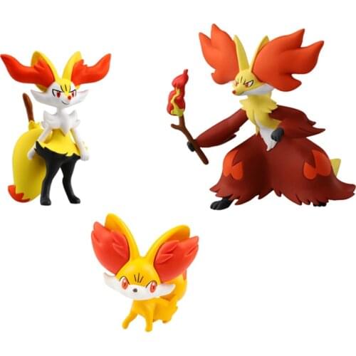 TAKARA TOMY Pokemon Cartoons Anime Figure Delphox Braixen Fennekin Pocket Monsters Action Figures Hand-made Model Toys Kids Gift