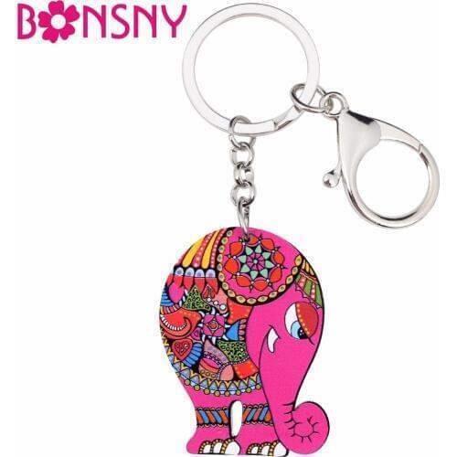 Bonsny Acrylic Anime Jewelry Elephant Chains Keyrings For Women Girl Bag Driving Car Key Handbag Wallet Charms Keychains GIFT