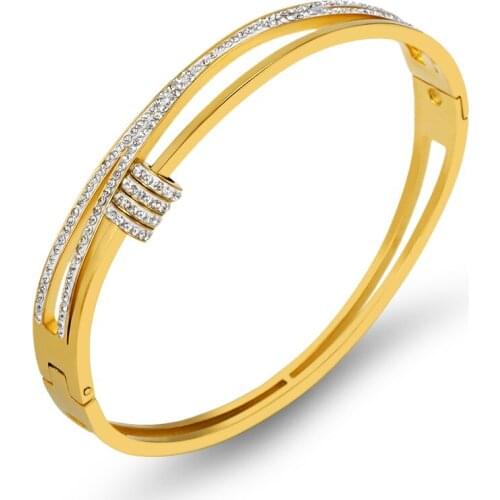 Summer New Fashion Double Layer Cross CZ crystal Bracelets Bangles Trendy Stainless Steel Cuff Bangle For Men Women Jewelry Gift