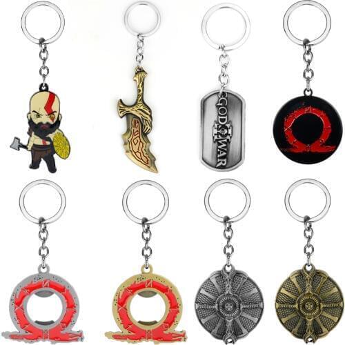 Game God of War Weapon Blades of Chaos Keychains Keyrings Kratos Sword Hammer Axe Shield Key Chains Car Bag Key Holder Key Rings
