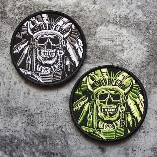 Death Skull War Chief Indian USA Army Patches Sergeant Tactical Armband Embroidery Badge DIY For Clothing Hat Bag Decor