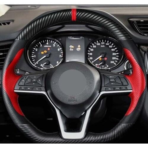 For Nissan X-Trail 2017-2019 Qashqai 2018 Rogue (Sport) 2017-2019 Leaf 2018Soft Black Genuine Leather Car Steering Wheel Covers