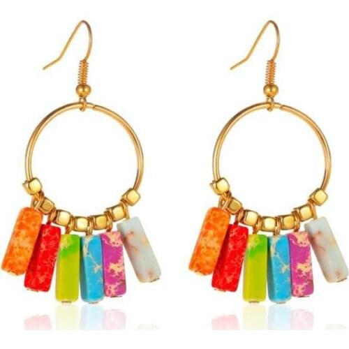 E7596 ZWPON Natural Stone Cuboid Chandelier Earrings for Women Geometric Cube Chakra Earrings Jewelry Wholesale