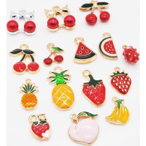 15pc/pack Mixed Style Fruit Watermelon Cherry Enamel Beads Charm Pendant For DIY Handmade Earring Jewelry Findings Accessories