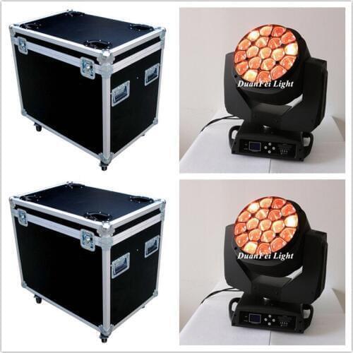 Flightcase) 4pcs/lot Zoom beam lyre led moving head 19x15W rgbw 4in1 led moving head light dmx led zoom light beam