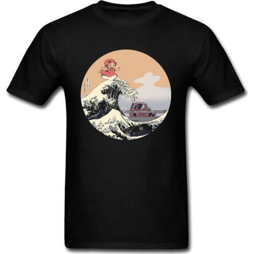 On The Cliff By The Sea T-shirt Ponyo On The Cliff T Shirt Men Tshirt Anime Tops Cotton Clothing Cartoon Tees Novelty