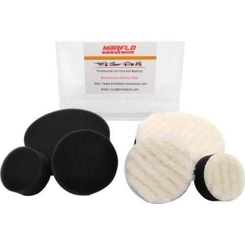 Sponge Polishing Pad Car Cleaning Cloths Brushes MARFLO Waxing Buffing Polishing Pad Kit 1.2" 2" 3" Wool Washing 6pcs in PP Box