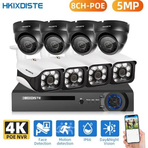 H.265 8CH POE NVR Kit CCTV Security System Audio Sound 5MP IR IP66 Waterproof Outdoor IP Camera Plug&play Video Surveillance Set