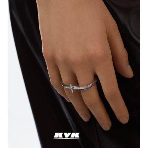 KVK ring womens 925 silver niche design cool wind high fashion simple dislocation personalized ring decoration
