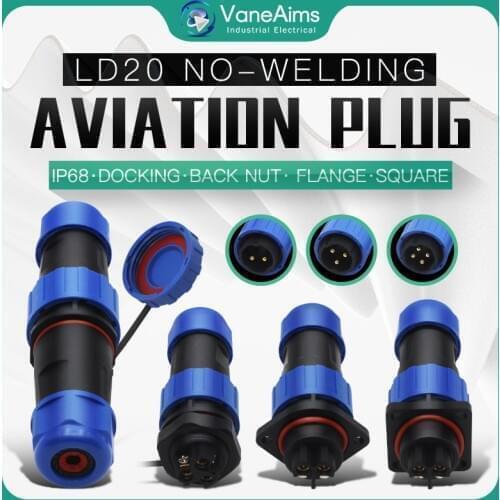 LD20 2/3/4/5/6/7/8/9/10/11/12 Pin Male + Female 20mm Circular Wire Panel Aviation Connector Socket Industrial Waterproof connect