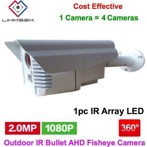 Lihmsek Waterproof IP66 Outdoor IR Infrared Night Vision Bullet AHD Fisheye Camera Panoramic 360 Degree Lens 2.0Megapixel 1080P