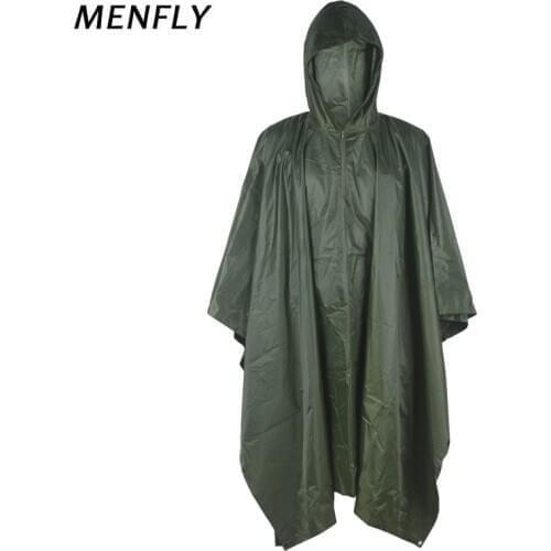 MENFLY PVC Pure Green Raincoat Outdoor Climbing Adult One-piece Cape Rainproof Charge Jacket Fishing Hiking Camping Rain Coats