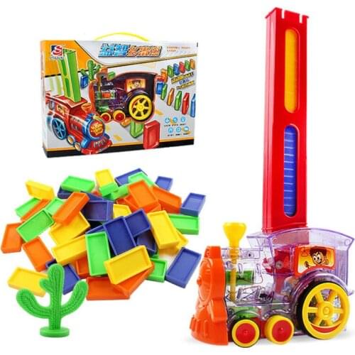 Domino Train Toy Set , Rally Electric Train Model with , 60 Pcs Colorful Domino Game Building Blocks Car Truck Vehicle Stacking
