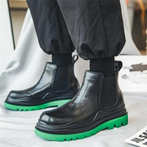 Men Ankle Boots Retro Casual Genuine Leather Chelsea Boots Slip On Male Shoes Mens British Tooling Platform Short Boots