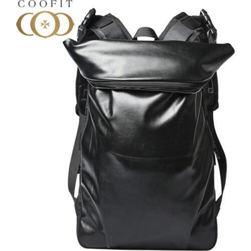 Coofit New Fashion Male Travel Backpack Leather Waterproof Casual School Bookbag With Rain Hat Laptop Backpack Sac For Women Men