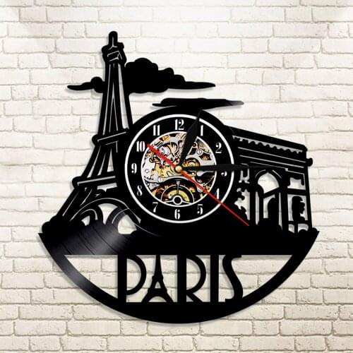 Tower Vinyl Record Wall Clock Paris Cityscape Wall Clock Paris Triumphal Arch Home Decor City Of Love Travel Wall Clock