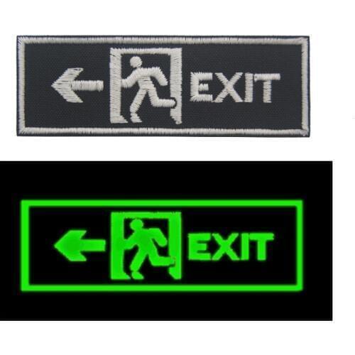 New Luminous EXIT Escape Sign Embroidered Patch Arrow Safety Indication Armband Velcro Cloth Sticker Apparel Accessories
