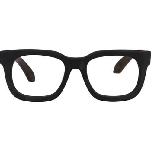 Zeelool Retro Thick Rectangle Wood Arm Eyeglasses Frame for Men Non-prescription Clear Lens Sam FP0432-01 Black