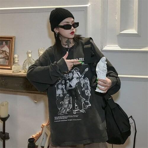 Autumn Hoodie Spring Sweatshirt Women Kpop Cool Gray Tops Loose Casual Hoodie Ladies Streetwear Girl Japan Hoodies Funny Female