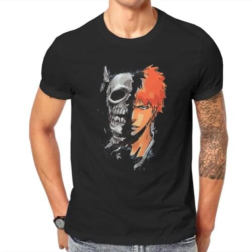 BLEACH Manga Kurosaki Ichigo Tshirt Black for Men Big size T Shirt Harajuku Mens Tops Streetwear