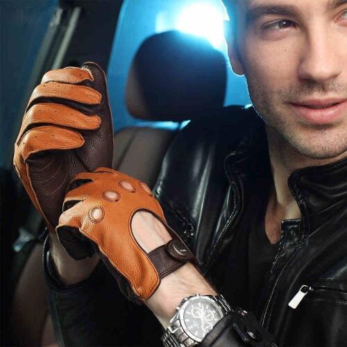 High Quality Genuine Leather Men Gloves luxurious Breathable Driving Deerskin Gloves Wrist Buckle Full-Finger Unlined EM002W
