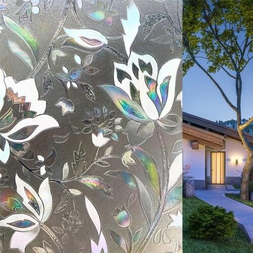 PVC Tulip Flower 3D Static Cling Decorative Privacy Etched Glass Window Film Vinyl No-Glue Drop-shipping Laser Films