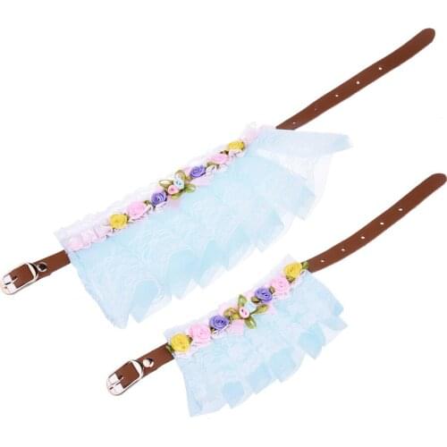 Dog Bandanas Adjustable Pet Dog Cat Saliva Towel Lace Scarf Leather Collar