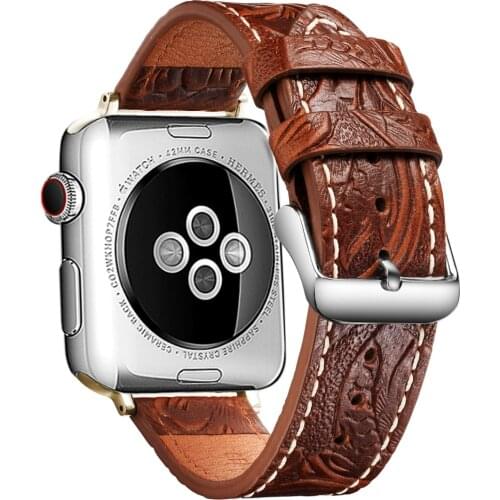Fashion Luxury Carving Skin Real Leather Watchband For Apple Watch Strap 38mm 40mm 42mm 44mm iWatch Band 2 3 4 5 6 SE Bracelet
