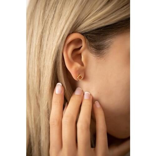 SRO Fashion Clover Model Gold Plated Silver Italian Earrings Modern Design Premium Jewelry For Women Hand Made Comfort Style