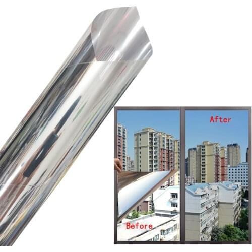 50cm x 600cm One Way Mirrored Window Film Solar Reflective Silver Layer Tint Room Building Decor