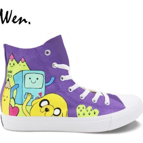 Wen Design Custom Cartoon Hand Painted Animation Shoes Adventure Time High Top Canvas Sneakers Girl Boy Skateboarding Shoes