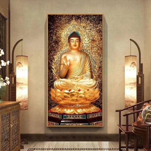 Golden Buddha Canvas Art Paintings Modern Wall Art Pictures for Home Living Room Decor Large Size