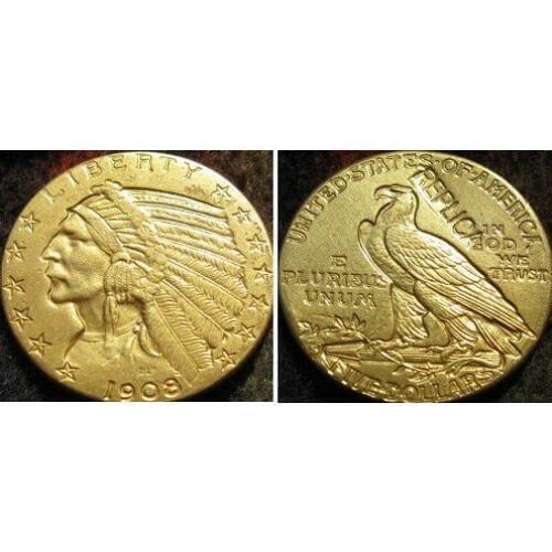 5 GOLD Indian Half Eagle 1908-S copy coins