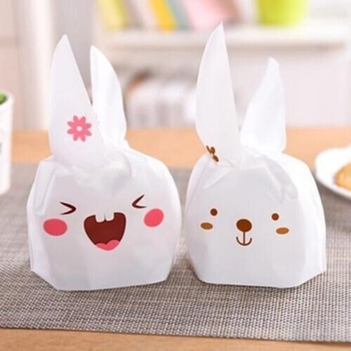 100Pics Bunny Plastic Wedding Favors Cute Rabbit Ear Candy Cookies Gift Bag Birthday Decoration New Year DIY
