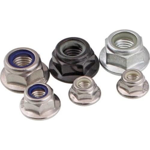 5-50pcs M3 M4 M5 M6 M8 m10 m12 Black Carbon steel 304 Stainless Steel Hex Flange Nylon Insert Lock Nut Self-locking Lock nut