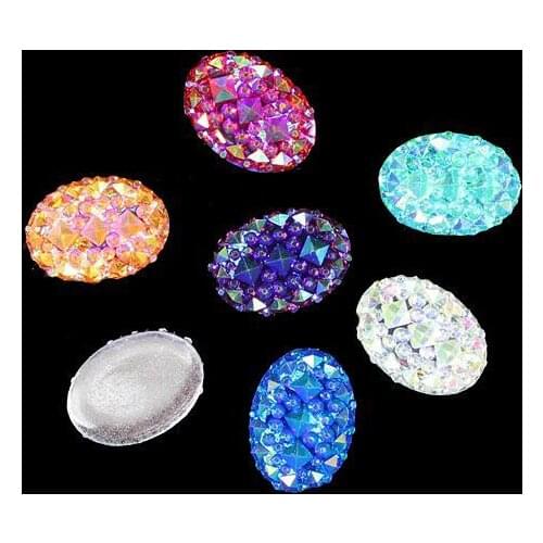 Hot 20Pcs13-18mm Mix Color AB Resin Mineral Surface Flat Oval Resin Accessories FlatBack Appliques/Wedding DIY Craft Button
