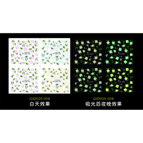 4 PCS NAIL ART NOCTILUCENT NIGHT GLOWING NAIL STICKER WATER DECAL SLIDER 4 COLORS FLOWER ROSE GID005-008