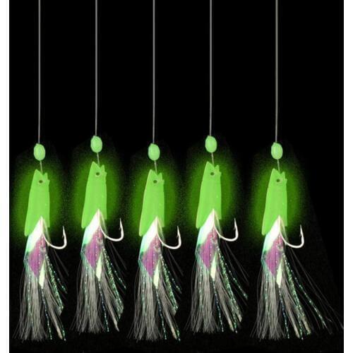 5PCS/Set Soft Fishing Hooks Luminous Fish Head String Hook Soft Bait Artificial Lure Worn lure Hook