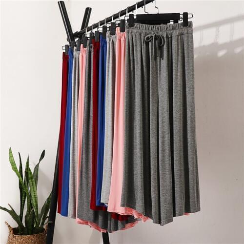Wide Leg PANTS Women Sleep Pants Elastic Comfort Modal Home Pajama Pants Summer Loose Plus Size Sleep Bottoms Ankle-Length Pants