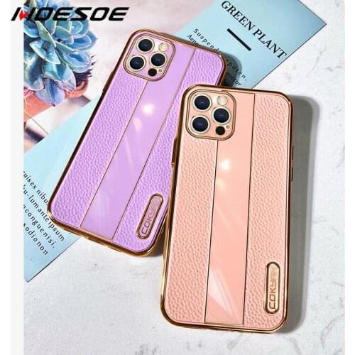 For iPhone 11 12 Pro Max XS Max XR X 8 7 Plus Luxury Plating Bumper Leather Case Airbag Shockproof Lens Protector Soft Cover