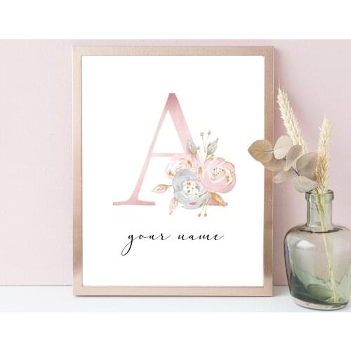 Baby Canvas Posters Nursery Art Painting Watercolor Pink Flowers Wall Art Canvas Prints Pictures For Girls Room Decoration