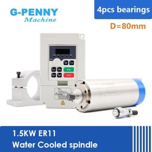 1.5kw ER11 water cooled spindle motor kit 4 pcs bearings 0.01mm accuracy & 1.5kw QL inverter VFD & 80mm holder