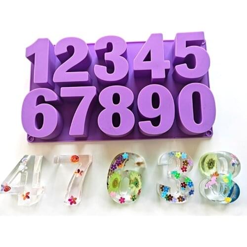 0-9 Arabic Numerals Epoxy Resin Mold Digital Number Pendant DIY Craft Silicone Mould Alphabet Cupcake Sugar Cake Craft Mould